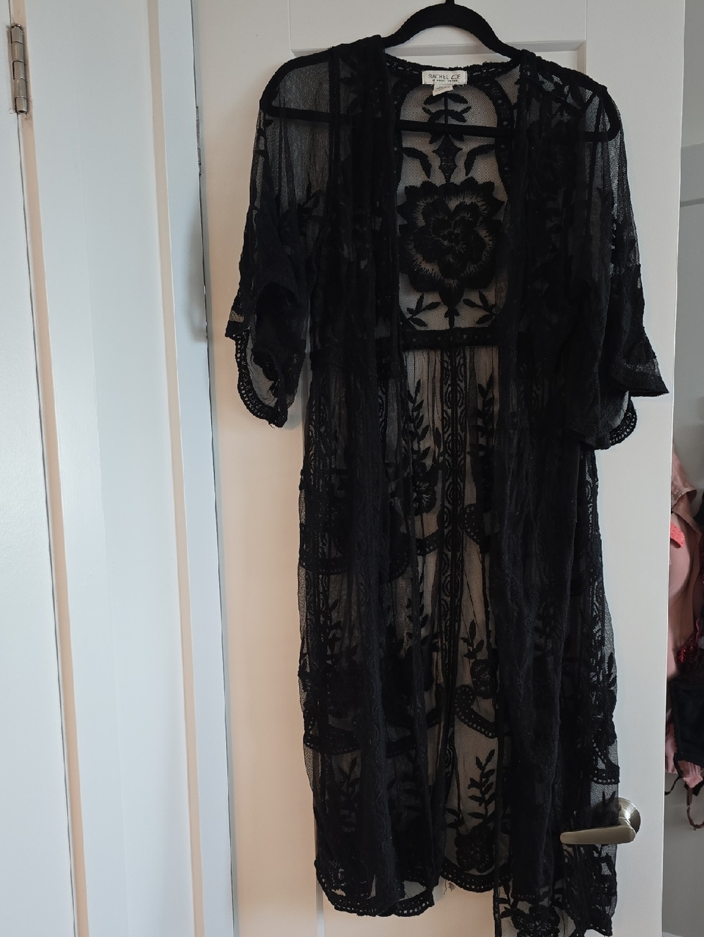 Sheer Black Embroidered Kimono Duster